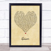 Ed Sheeran Dive Vintage Heart Song Lyric Print