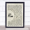 Run Leona Lewis Song Lyric Vintage Script Quote Print