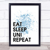 Blue Eat Sleep Uni Quote Wall Art Print