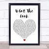 Prince U Got The Look White Heart Song Lyric Quote Music Print