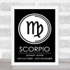 Zodiac Star Sign Black & White Symbol Scorpio Wall Art Print