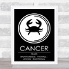 Zodiac Star Sign Black & White Traits Cancer Wall Art Print