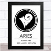 Zodiac Star Sign White & Black Element Aries Wall Art Print
