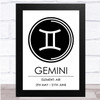 Zodiac Star Sign White & Black Symbol Gemini Wall Art Print