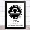 Zodiac Star Sign White & Black Symbol Libra Wall Art Print