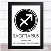 Zodiac Star Sign White & Black Symbol Sagittarius Wall Art Print