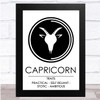 Zodiac Star Sign White & Black Traits Capricorn Wall Art Print