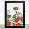 Sports Balls Piled Up colorful Wall Art Print