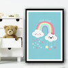 Rainbow With Two Clouds Cute Stars And Raindrops Personalized Wall Art Print