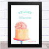 Peach Cake Floral On Stand Welcome Any Name Personalized Wall Art Print