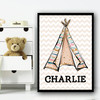 Tepee Tent Gold Sparkle Zig Zag Any Name Personalized Wall Art Print