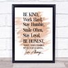 Be Kind Work Hard Quote Print Watercolour Wall Art