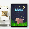 Bear At Night Blue Any Name Any Date Any Weight Personalized Wall Art Print