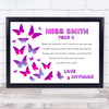 Butterflies Pink & Purple Amazing Teacher Thank You Personalized Wall Art Print