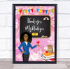 Teacher Thank You School Brown Lady Flowers Personalized Wall Art Print