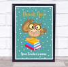 Owl On Books Thank You Card Personalized Wall Art Print