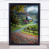 Countryside Farm Farming Farmhouse Fence Trees Autumn Fall Wall Art Print
