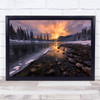 Icy morning on fire Sun Sunset Water River Creek Winter Cold Snow Wall Art Print