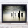 The Sentinels Bird Crow Post Poles Birds Graphic Silhouette Ocean Wall Art Print