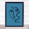 Woman Face Line Illustration Blue Art Wall Art Print