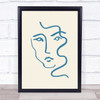 Woman Face Line Illustration Blue Wall Art Print