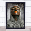 Chainmail Woman Model Lips Mouth Sensual Knight Make Up Wall Art Print