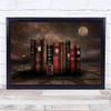 night library Moon Door Windows Book Books House Home Wall Art Print