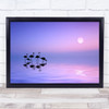 Flamingo Silhouette Birds Tree Lake Magenta Fog Wall Art Print