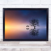 Flamingos In A Lake Tree Silhouette Sunlight Sunset Birds Sea Shadow Art Print