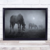 Moonlit Horses Fog Moon Horse Animal Texture Animals Mist Wall Art Print