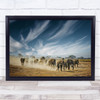 Nature Africa Wildlife Wild Animal Elephants Savannah Sky Dust Wall Art Print