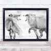 Winter Dream 2 Wildlife Fox Monochrome Foxes Fight Fighting Duel Wall Art Print