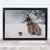 Woman Bear Surreal Winer Snow Fantasy Fire Wall Art Print