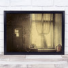Love Story Sepia Curtain Window Door Old Vintage Texture Wall Art Print