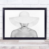 Pure White Model Woman Lady Female Hat Lips Necklace Pearls Shy Wall Art Print