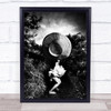 Summer Woman Hat Blacka White Girl Dress Grass Sky Wall Art Print