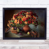 with a bouquet of chrysanthemums fruit Flower Vase Basket Wall Art Print