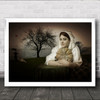 Autumn Creative Edit Edited Woman Fantasy Trees Pumpkin Scarf Wall Art Print