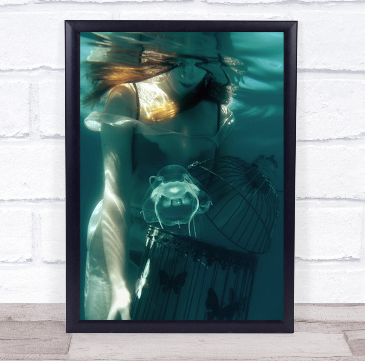 Freedom Is Slavery Underwater Sea Hydromedusa Cage Woman Wall Art Print