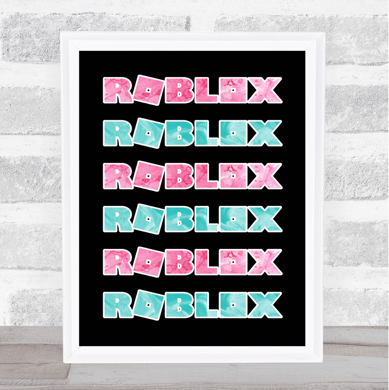 Roblox Pink & Blue Effects Logo Repeat Children's Kids Wall Art Print
