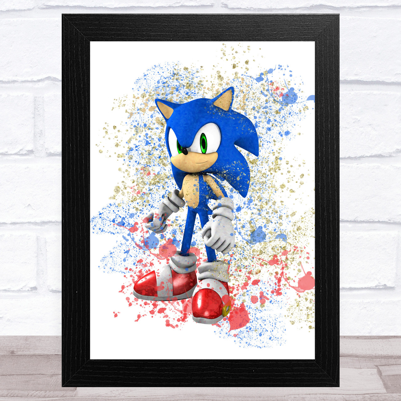 Sonic The Hedgehog Splatter Art Children's Kids Wall Art Print - Red Heart Wall Art