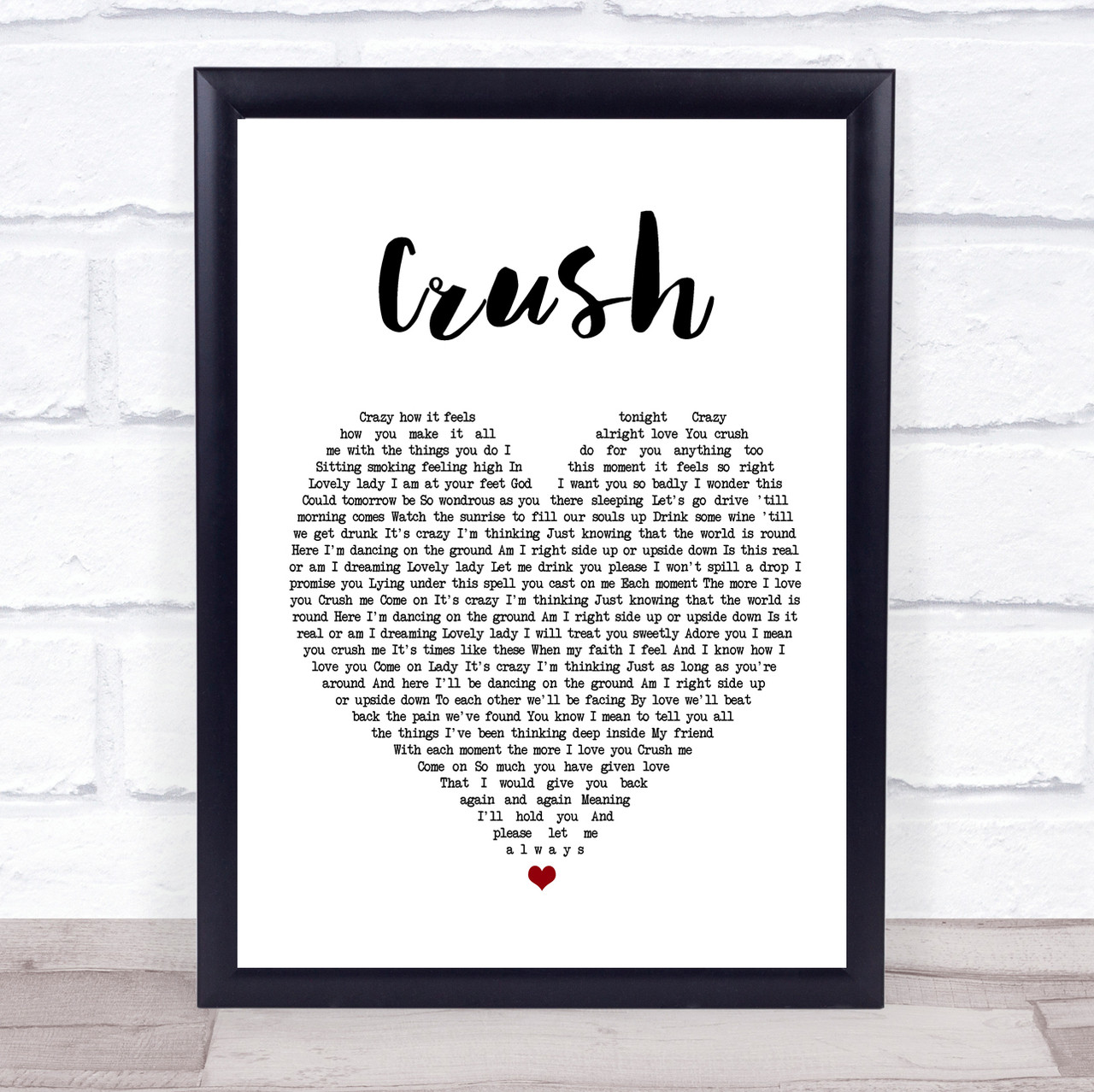 Dave Matthews Band Crush Heart Song Lyric Quote Print Red Heart Wall Art