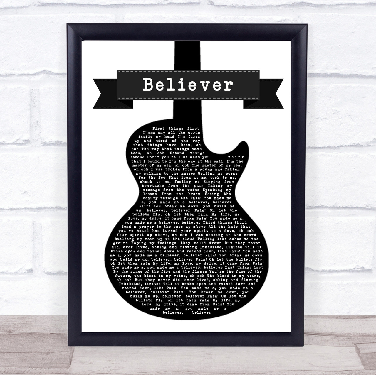 Imagine Dragons Believer Black & White Guitar Song Lyric Quote