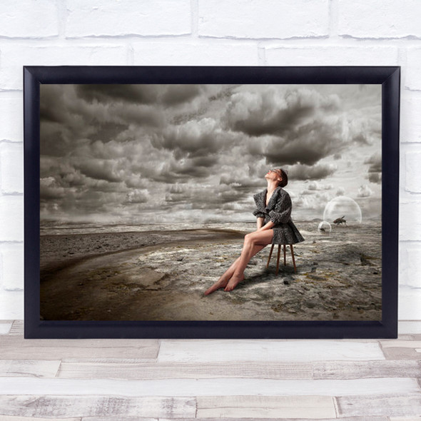 Neverland Creative Edit Sky Landscape Woman Posing On Stool Wall Art Print