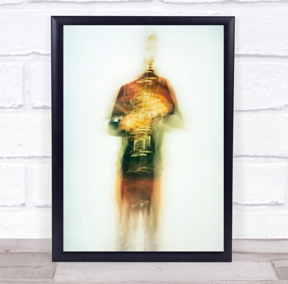 Clarinet Abstract Man Music Trumpet Edited White Gold Rays Wall Art Print