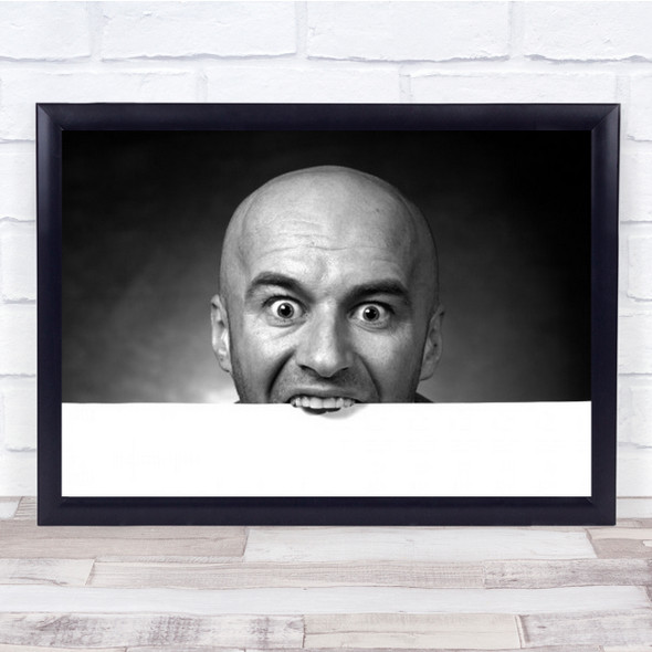 Self-portrait Portrait Black White Romania Biting Bald Man Wall Art Print