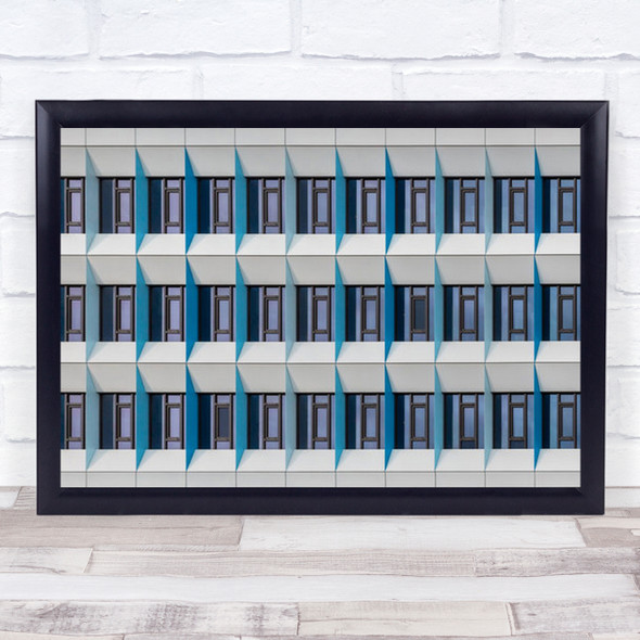 Blue Shields Windows Abstract Repetition Pattern Geometry Wall Art Print