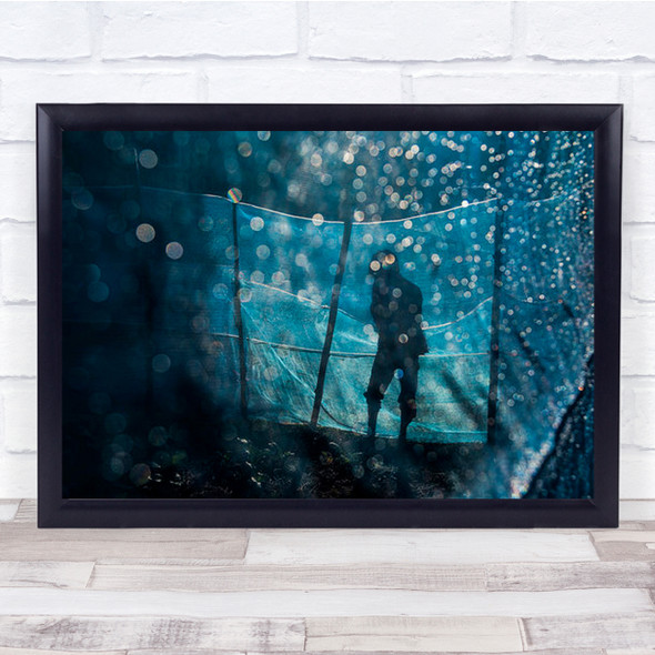 In The Blue Morning Rain Rainy Raining Weather Silhouette Wall Art Print