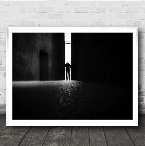Our Darkness Abstract Black And White Man Vanishing Point Wall Art Print