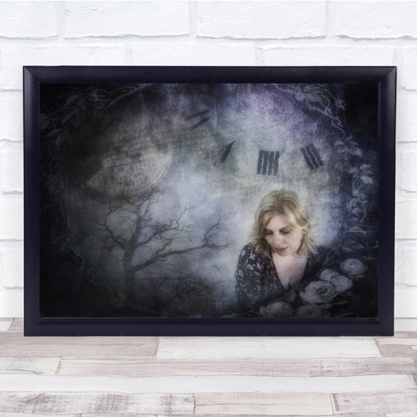 Roman Numerals Gothic Montages Composites Woman Face Tree Wall Art Print